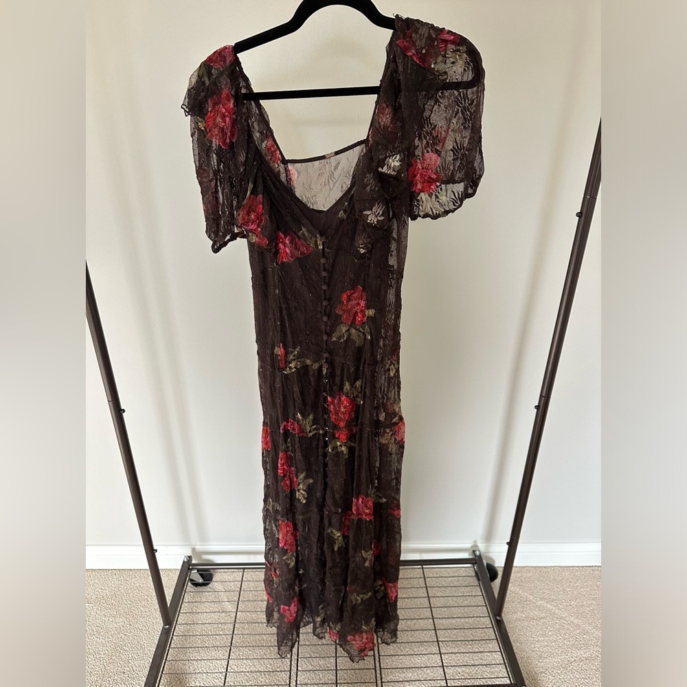 Free People Midi Rose Hollis Dress Brown size S